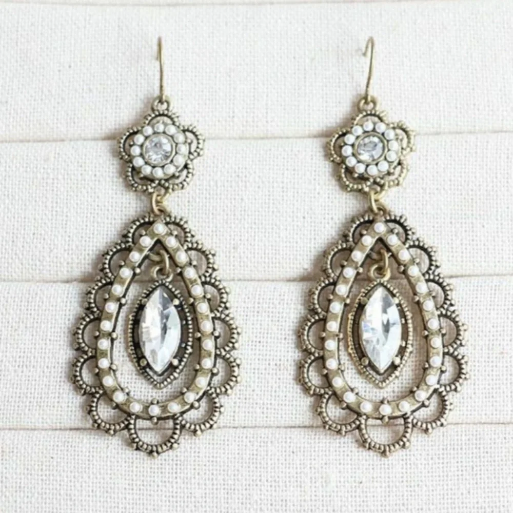 NEW Pearl + Crystal Filigree Earrings Chloe + Isabel